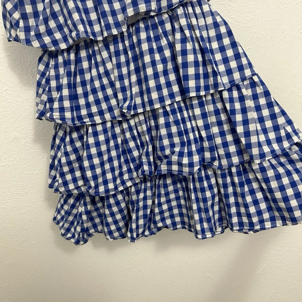 J. Crew Crewcuts Blue Gingham Dress‎ Tiered Ruffle Classic Size 8 French Picnic